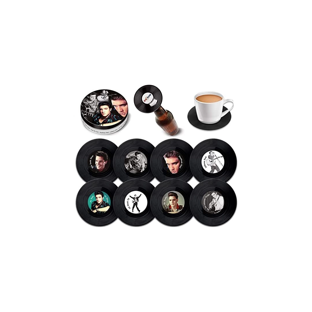 Retro Musique Elvis Presley - 8 Pieces Coaster Set With Real Vinyl Coasters