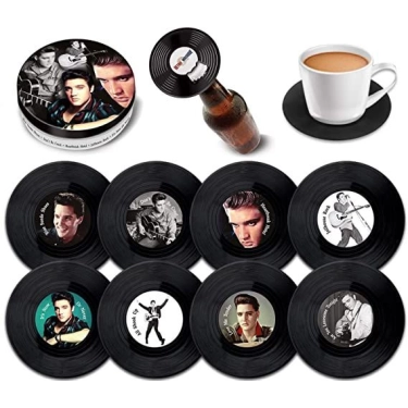 Retro Musique Elvis Presley - 8 Pieces Coaster Set With Real Vinyl Coasters