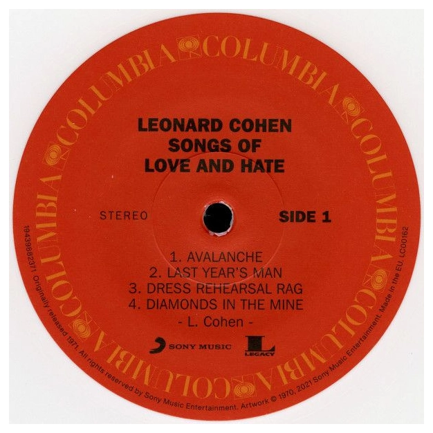 LP Leonard Cohen: Songs Of Love And Hate - White Opaque Vinyl