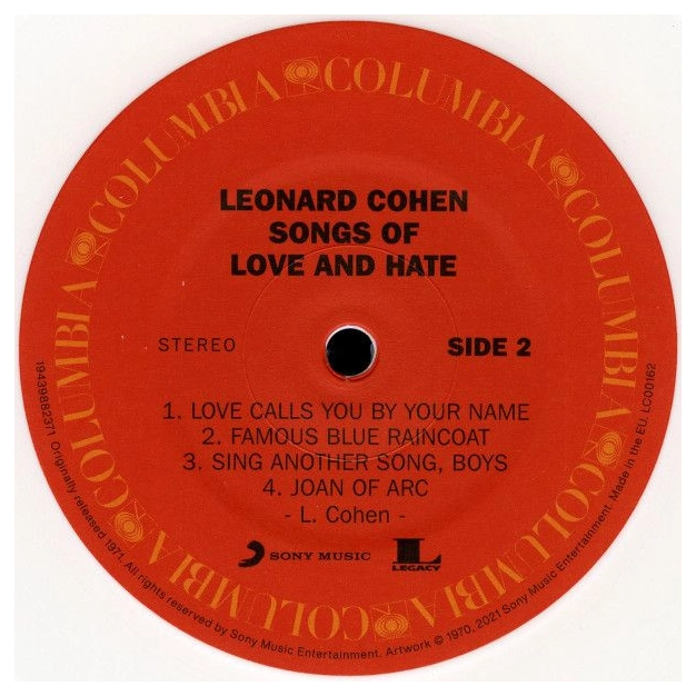 LP Leonard Cohen: Songs Of Love And Hate - White Opaque Vinyl