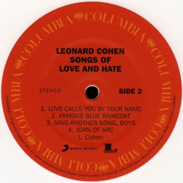 LP Leonard Cohen: Songs Of Love And Hate - White Opaque Vinyl