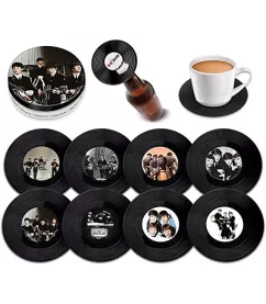 Retro Musique The Beatles - 8 Pieces Coaster Set With Real Vinyl Coasters