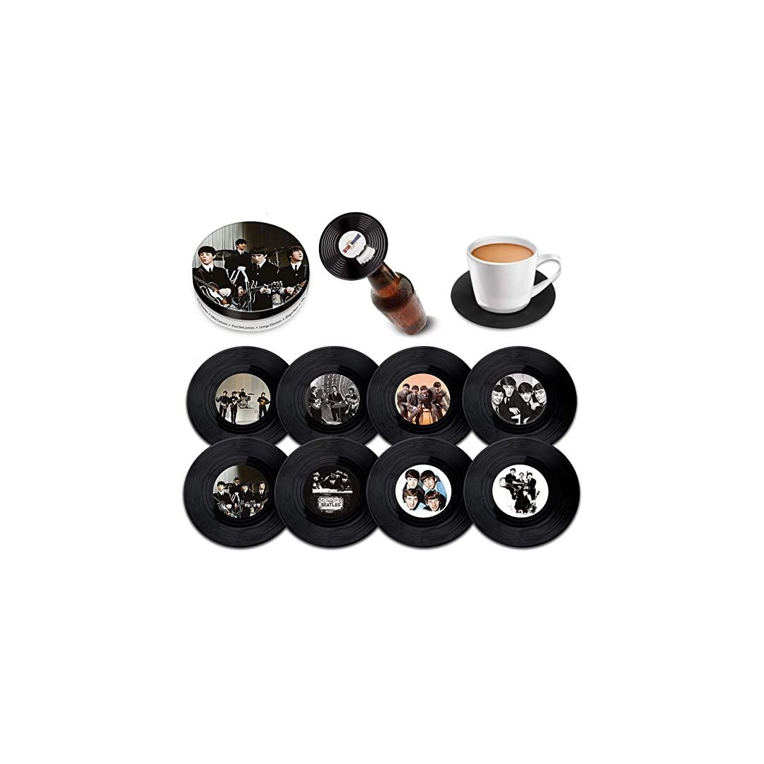 Retro Musique The Beatles - 8 Pieces Coaster Set With Real Vinyl Coasters
