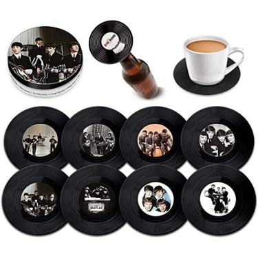 Retro Musique The Beatles - 8 Pieces Coaster Set With Real Vinyl Coasters