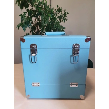 Retro Musique 12 Inch Wooden Vinyl Storage Case для 35 Lps - Turquiose Leather Style