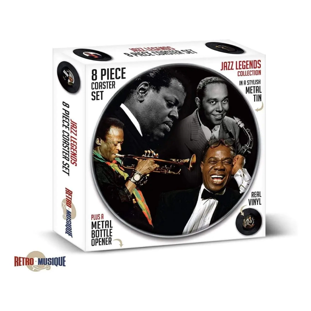 Retro Musique Jazz Legends - 8 Pieces Coaster Set With Real Vinyl Coasters