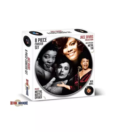 Retro Musique Jazz Divas - 8 Pieces Coaster Set With Real Vinyl Coasters