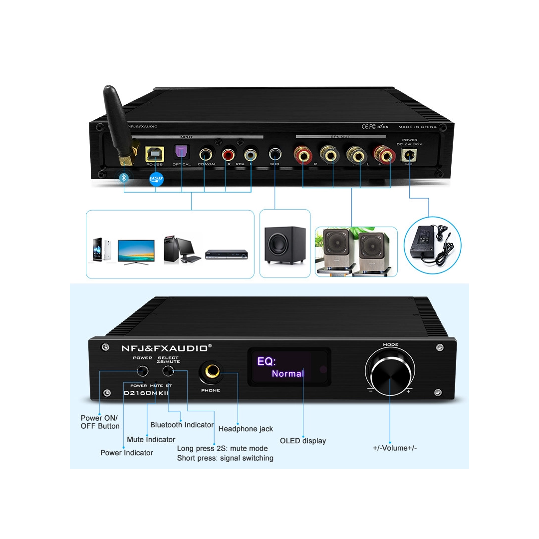 FX-Audio D2160MKII Black 150 Вт клас D Цифровий HiFi підсилювач Bluetooth