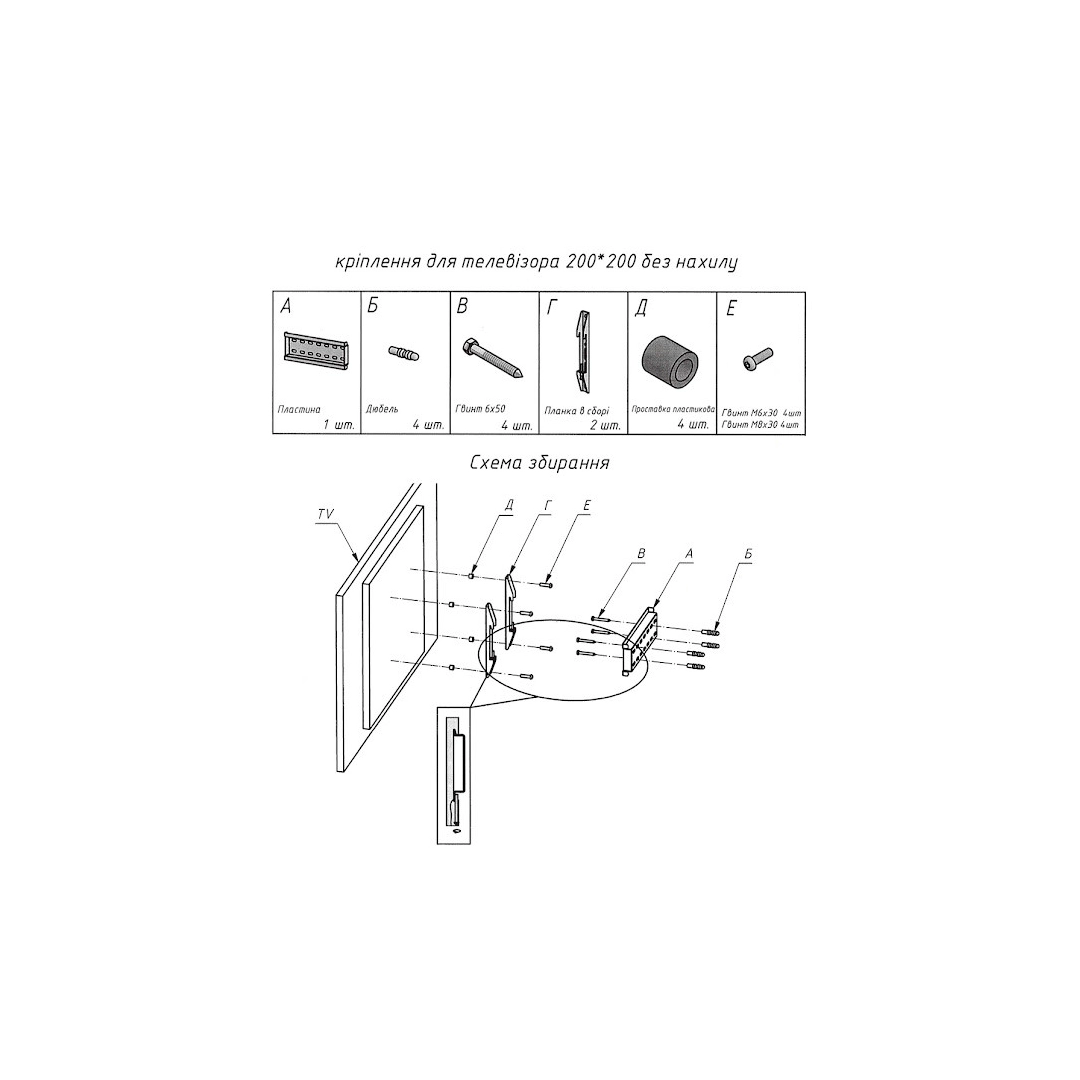 Кронштейн для телевізора Sector TV02F, фіксований, від 23" до 43", max VESA 200x200 мм, чорний