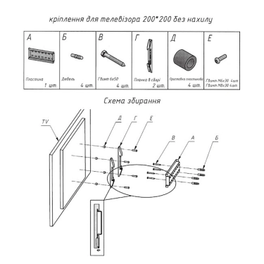 Кронштейн для телевізора Sector TV02F, фіксований, від 23" до 43", max VESA 200x200 мм, чорний