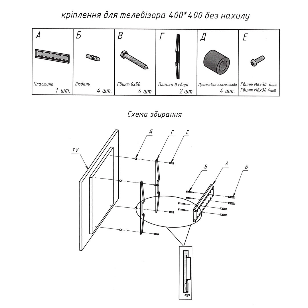 Кронштейн для телевізора Sector TV04F Black фіксований, 32" до 55" (max VESA 400x400 мм)