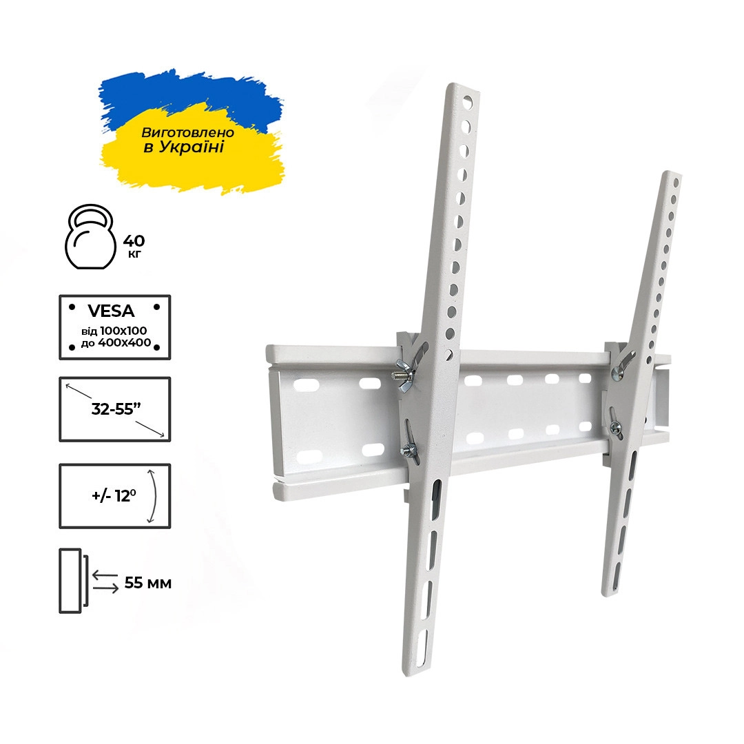 Кронштейн для телевізора Sector TV04T White з нахилом, 32" до 55" (max VESA 400x400 мм)