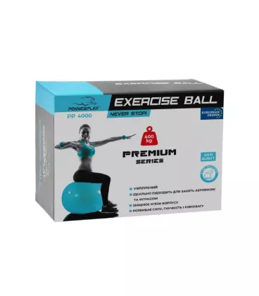 М'яч для фітнесу (фітбол) укріплений PowerPlay 4000 Ø65 cm Premium Gymball Anti-Burst Синій + помпа