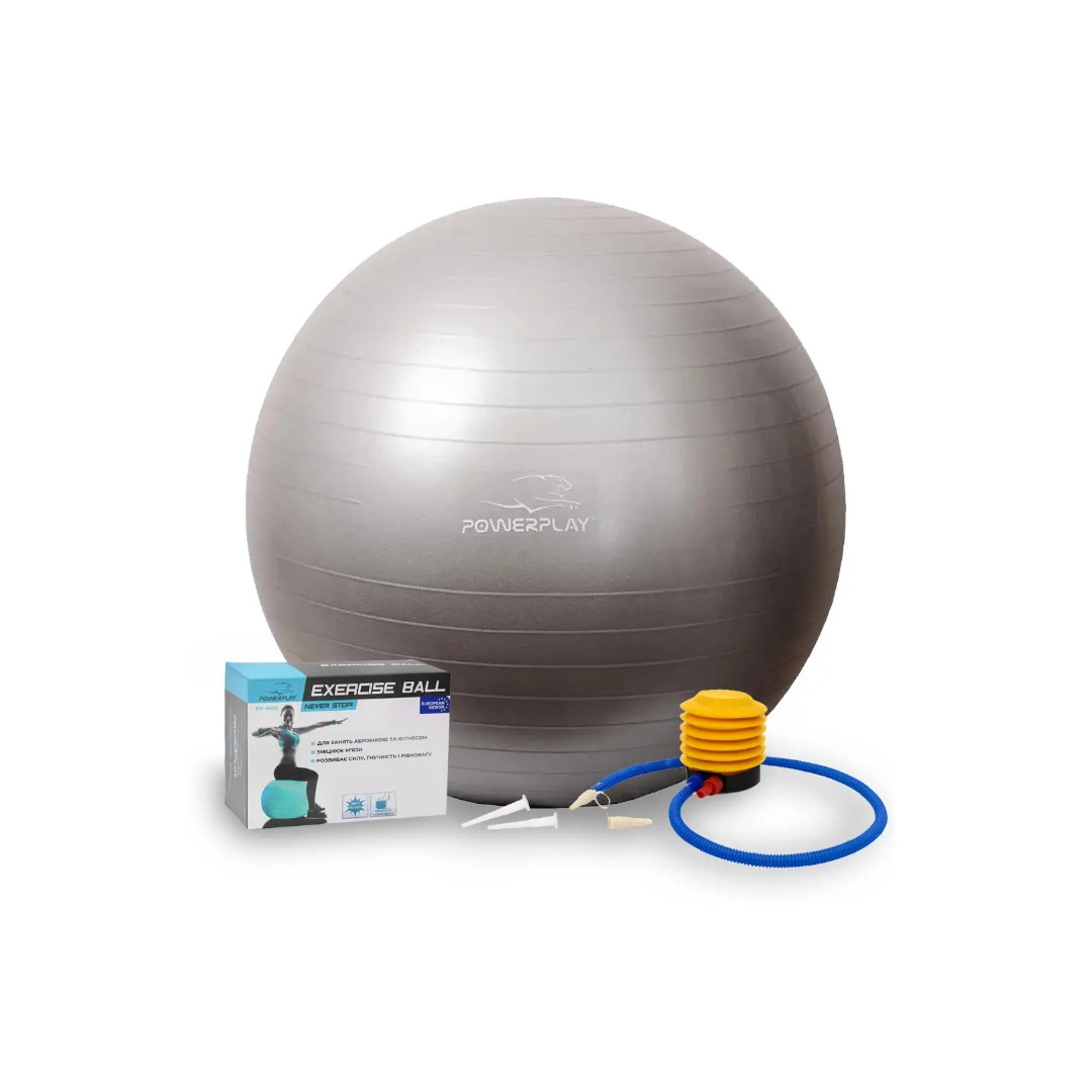 Ball for fitness (fitball) PowerPlay 4001 Ø65 cm Gymball Gray + pump