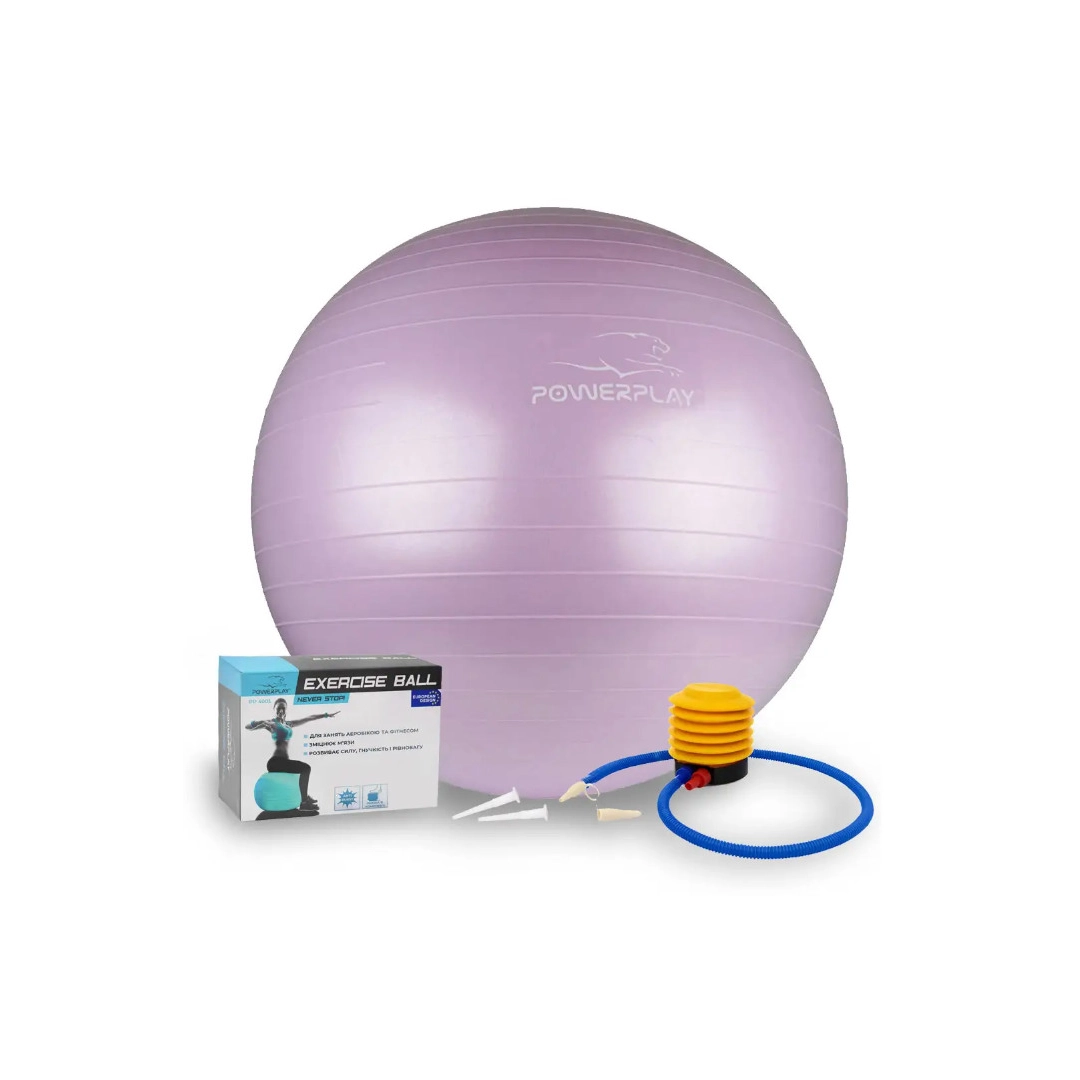 Мяч для фитнеса (фитбол) PowerPlay 4001 Ø65 cm Gymball Лиловый + насос
