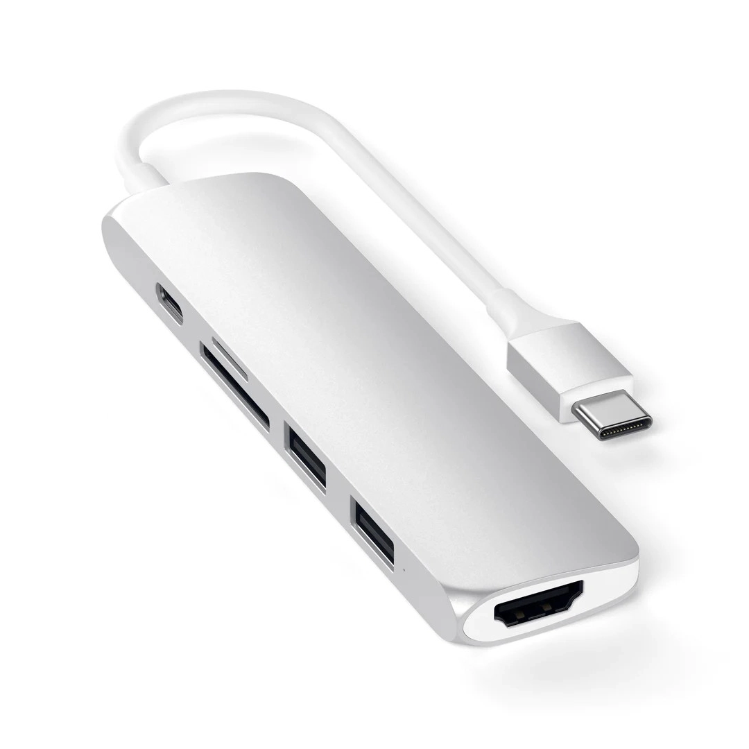 Хаб Satechi Aluminum Type-C Slim Multi-Port Adapter 4K V2 Silver (ST-SCMA2S)