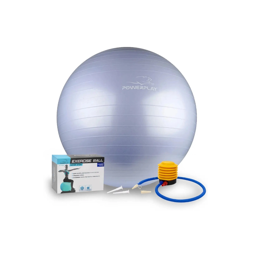 М'яч для фітнесу (фітбол) PowerPlay 4001 Ø75 cm Gymball Sky Blue + насос