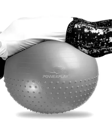 М'яч для фітнесу (фітбол) напівмасажний PowerPlay 4003 Ø65 cm Gymball Сірий + помпа
