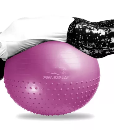 М'яч для фітнесу (фітбол) напівмасажний PowerPlay 4003 Ø75 cm Gymball Бузковий + помпа