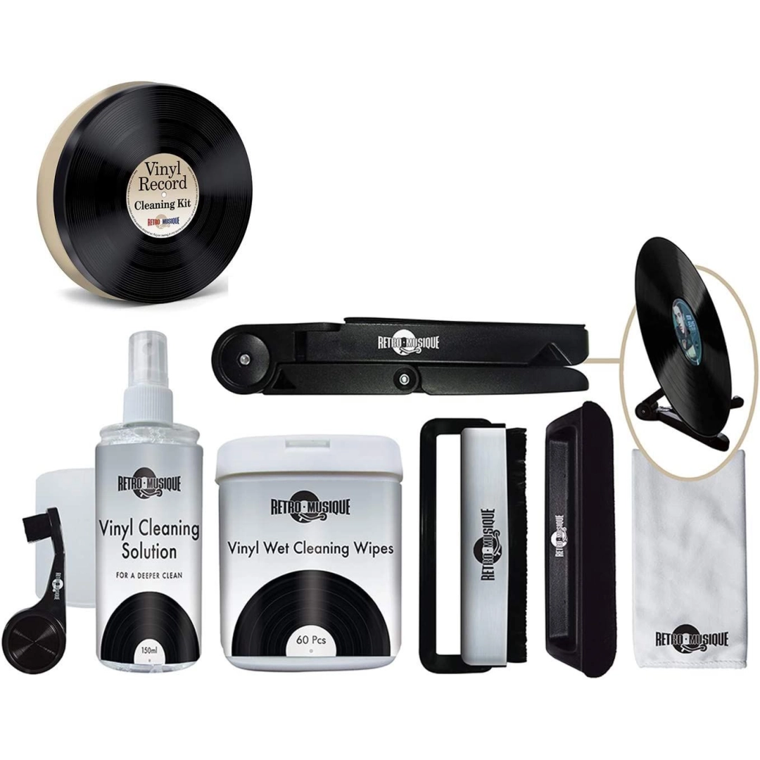 Набір для чищення Retro Musique Vinyl Record Cleaning Kit In Round Tin - Black/Silver Набір для чищення Retro Musique Vinyl Record Cleaning Kit In Round Tin - Black/Silver